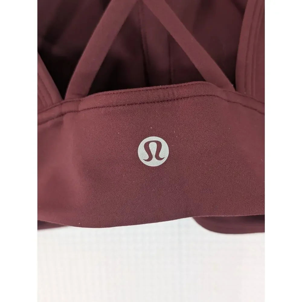 LULULEMON! LUXE BURGUNDY RACER BACK ATHLETIC BRA TOP, LOGO BACK! ADORABLE! SZ XS